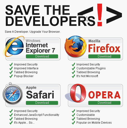 Say No to IE6 - SaveTheDevelopers.org